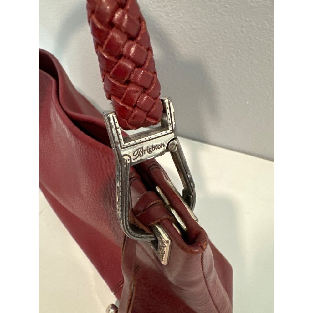 Brighton Purse Charlotte Red Shoulder Bag Braid Strap Pebble Leather Heart Charm - Picture 3 of 11